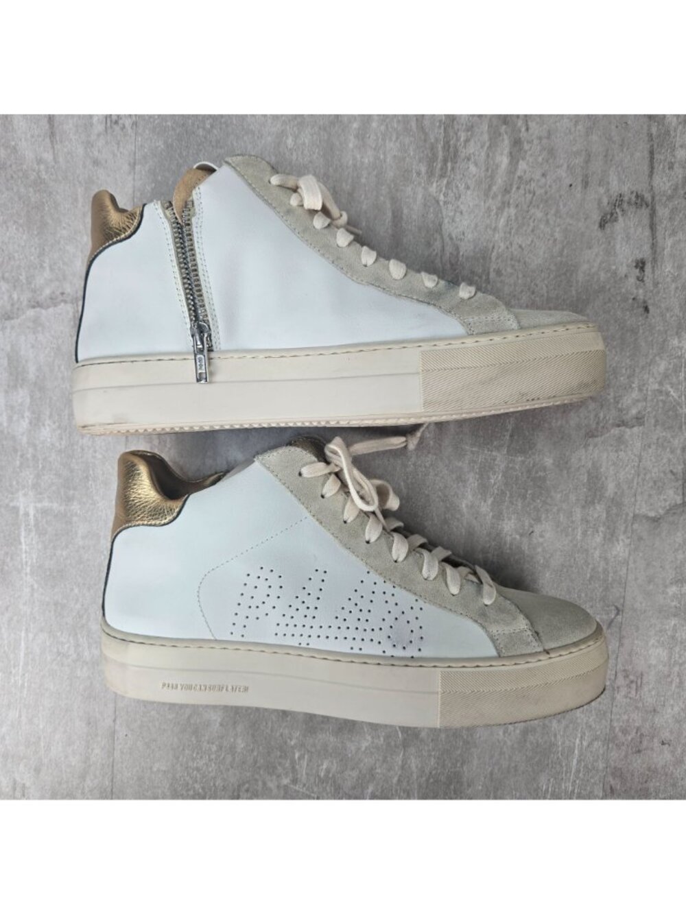 P448‎ Sporty Lace Up Sneaker White Leather Athletic Streetwear Zip Skater Shoes - Picture 6 of 15